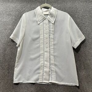VTG Christie & Jill Blouse Top Size 12P White Romantic Feminine Coquette Office